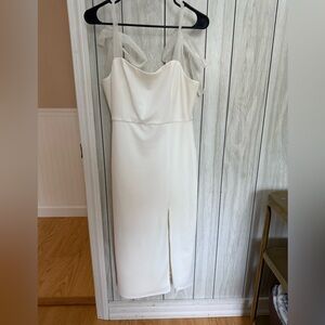 Lulu's White Romantic Celebration White Tie Strap Bodycon Midi Dress